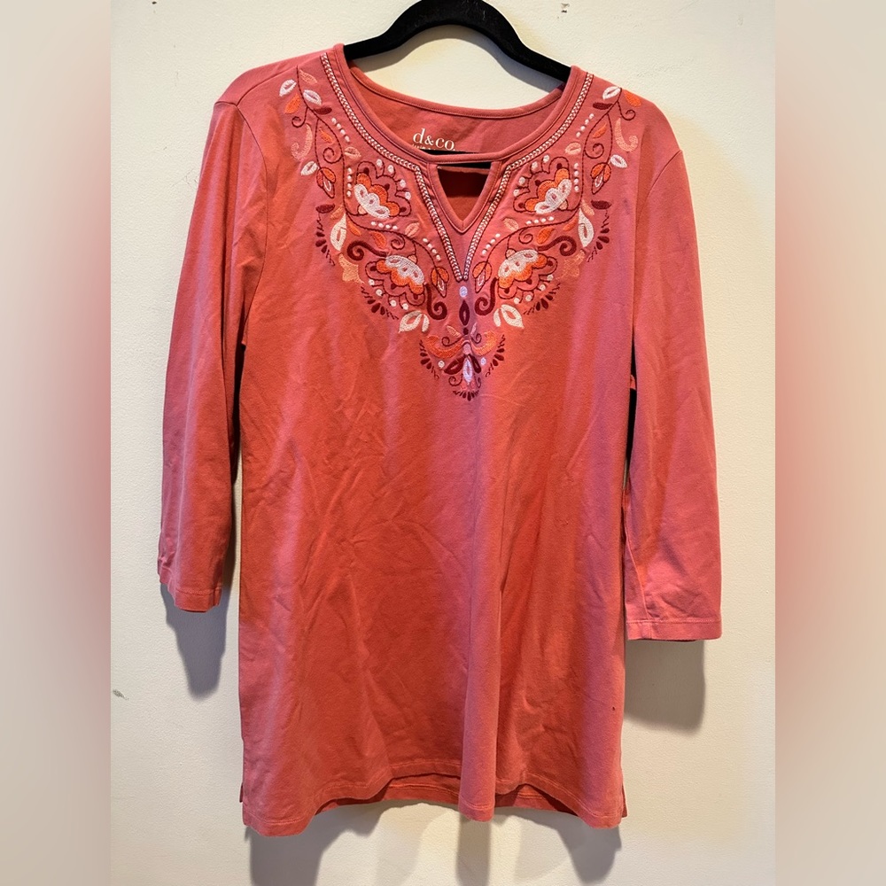 Denim & Co Pink V Neck Floral Top